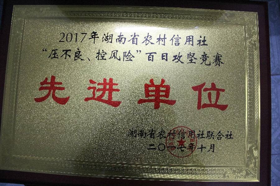 2017年湖南省农村信用社“压不良、控风险”百日攻坚竞赛活动先进单位.JPG