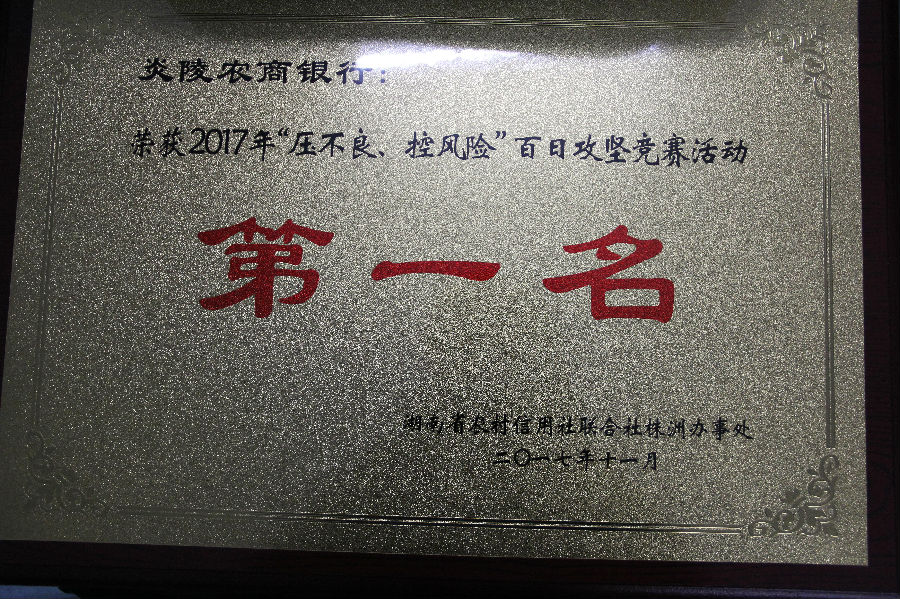 荣获市办2017年“压不良、控风险”百日攻坚竞赛活动第一名.JPG